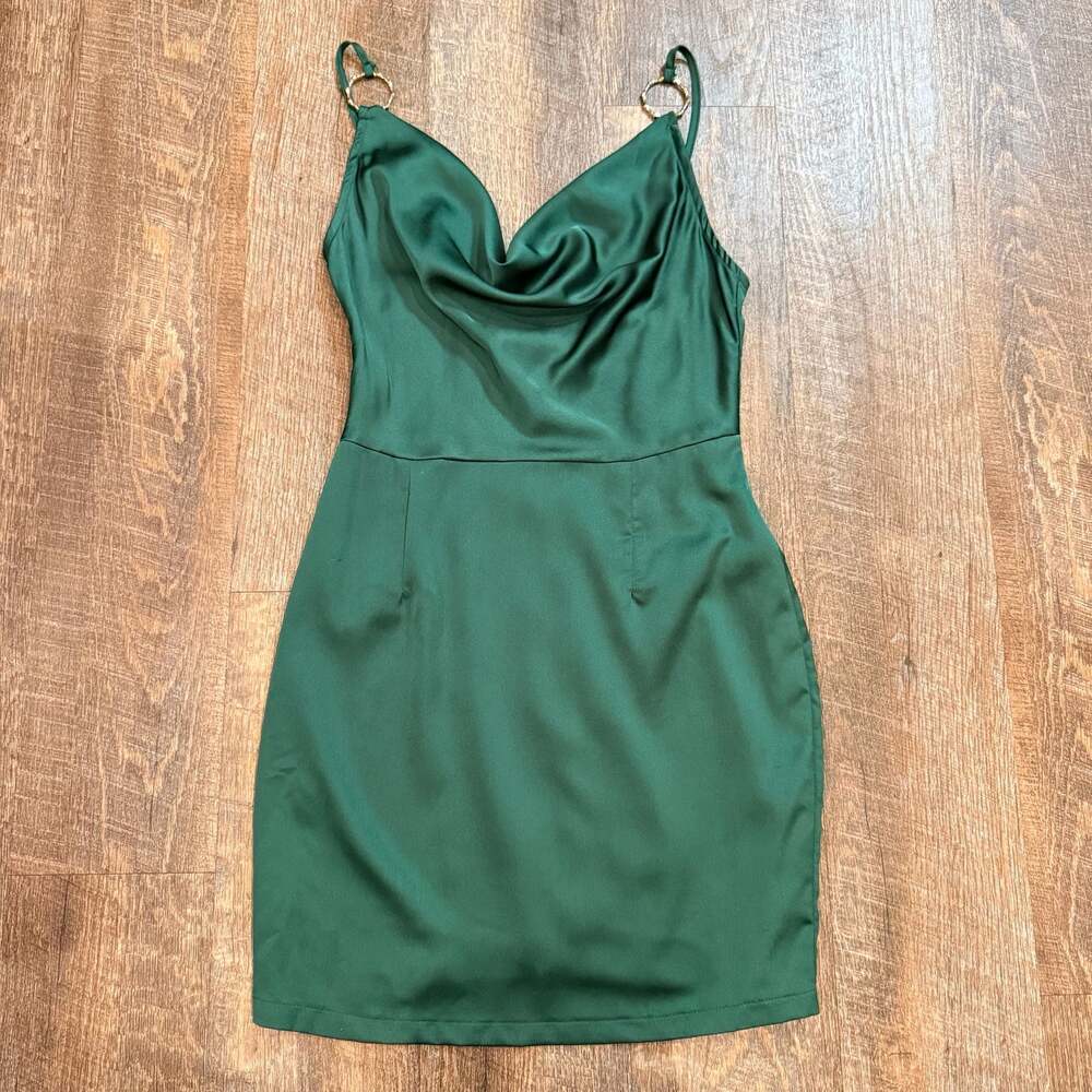 Pretty Little Thing Cowl Neck Mini Dress with Gold Rings womens size 4